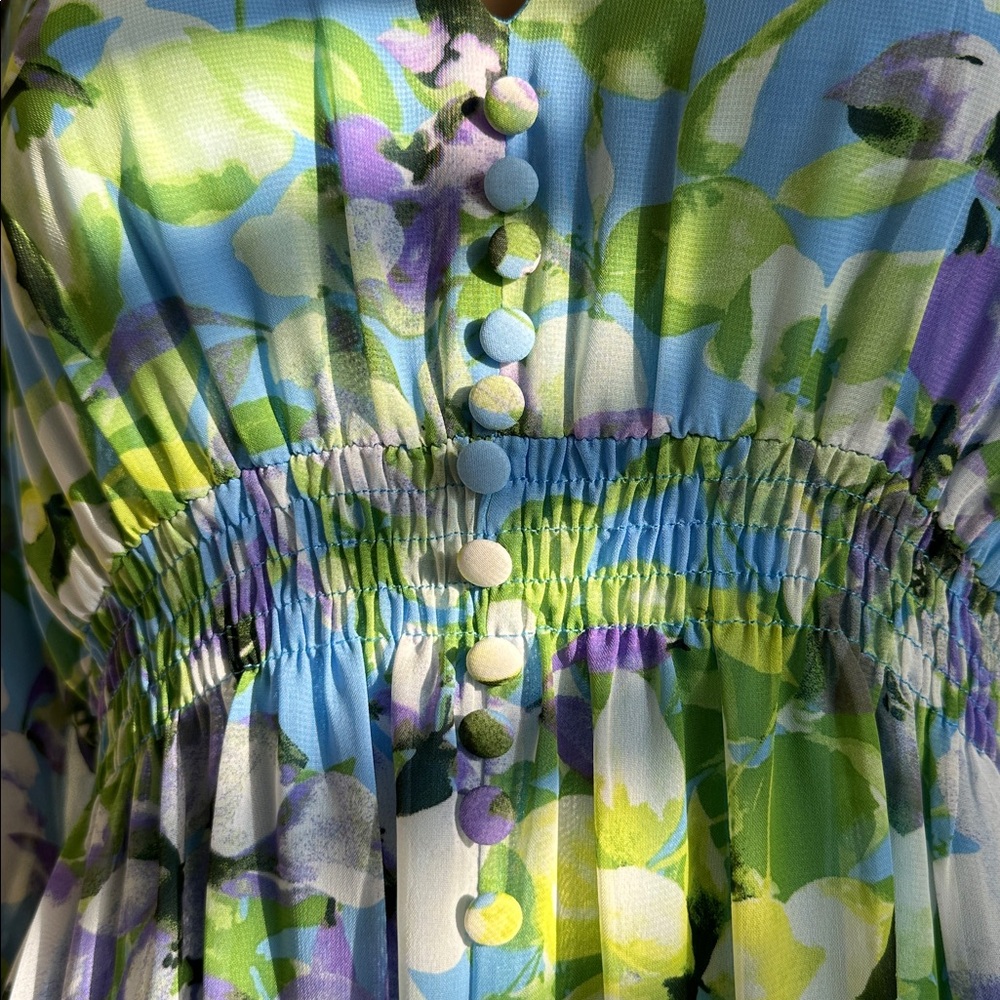 Taylor Floral Long Sleeve Dress in Blue and Green - Picture 4 of 15